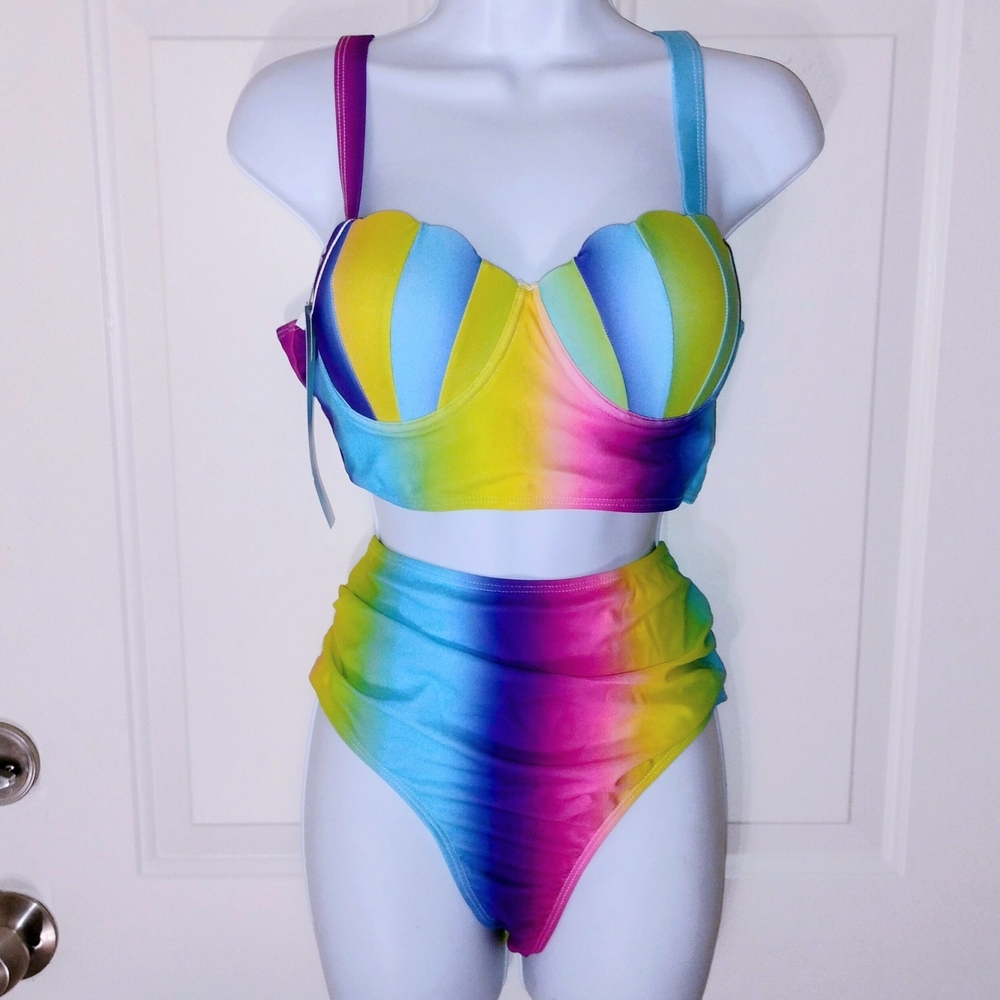 DRESSFO Multicolor Striped Bikini Set